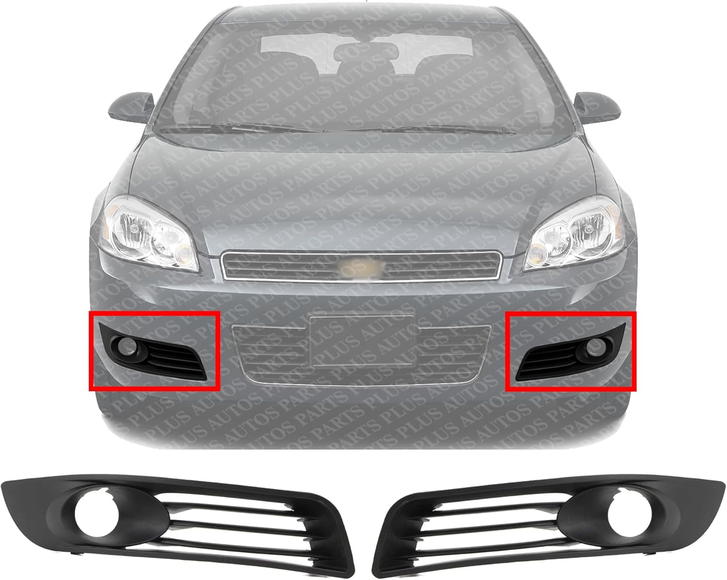 Set Of 2 Front Fog Light Molding Primed Left Driver & Right Passenger Side Direct Replacement Compatible With 2008-2011 Chevrolet Impala GM1038103 GM1039103 22756161 22756162