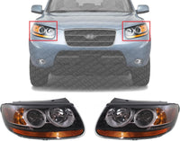 Set Of 2 Front Head Light Assembly Plastic Left Driver & Right Passenger Side Direct Replacement Compatible With 2007-2008 Hyundai Santa Fe HY2502139 HY2503139 921010W050 921020W050