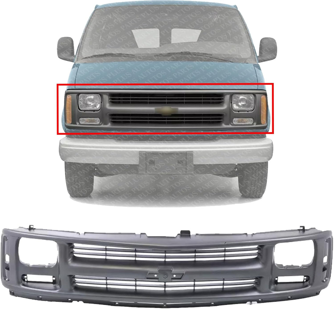 Front Grille Painted Gray Shell And Insert with Sealed Beam Headlight Without Emblem Direct Replacement Compatible With 1996-2002 Chevrolet Express 1500 2500 3500 GM1200384 15037241