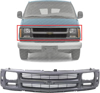 Front Grille Painted Gray Shell And Insert with Sealed Beam Headlight Without Emblem Direct Replacement Compatible With 1996-2002 Chevrolet Express 1500 2500 3500 GM1200384 15037241