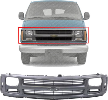 Front Grille Painted Gray Shell And Insert with Sealed Beam Headlight Without Emblem Direct Replacement Compatible With 1996-2002 Chevrolet Express 1500 2500 3500 GM1200384 15037241