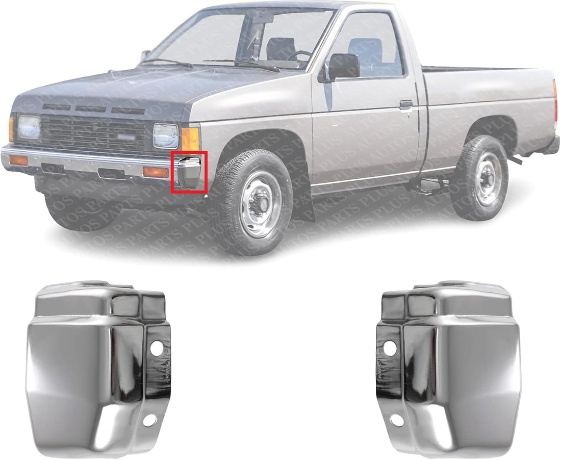 Set Of 2 Front Bumper End Cap Chrome Steel Left Driver & Right Passenger Side Direct Replacement Compatible With 1986-1992 Nissan Hardbody NI1005108 NI1004135 6202437G00 6202537G00