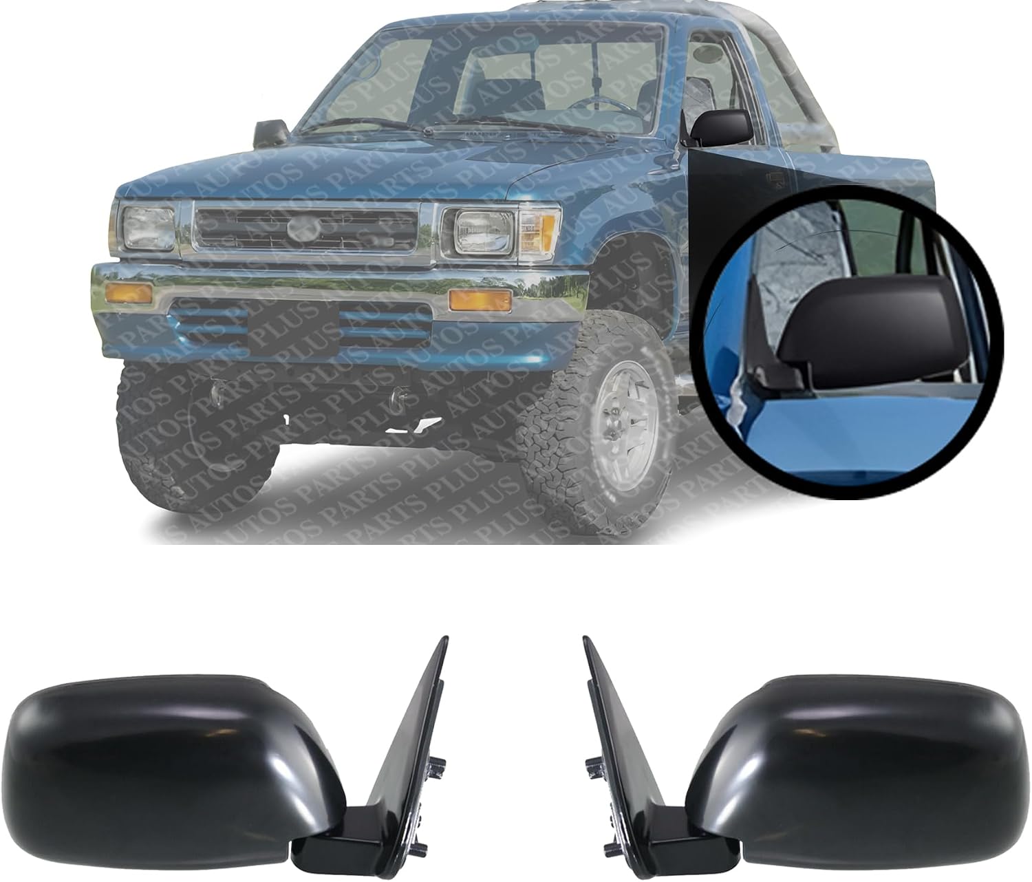 Set Of 2 Front Mirror Manual Folding Non-Heated Primed With Single Glass Right Passenger & Left Driver Side Direct Replacement Compatible With 1989-1995 Toyota Pickup TO1320112