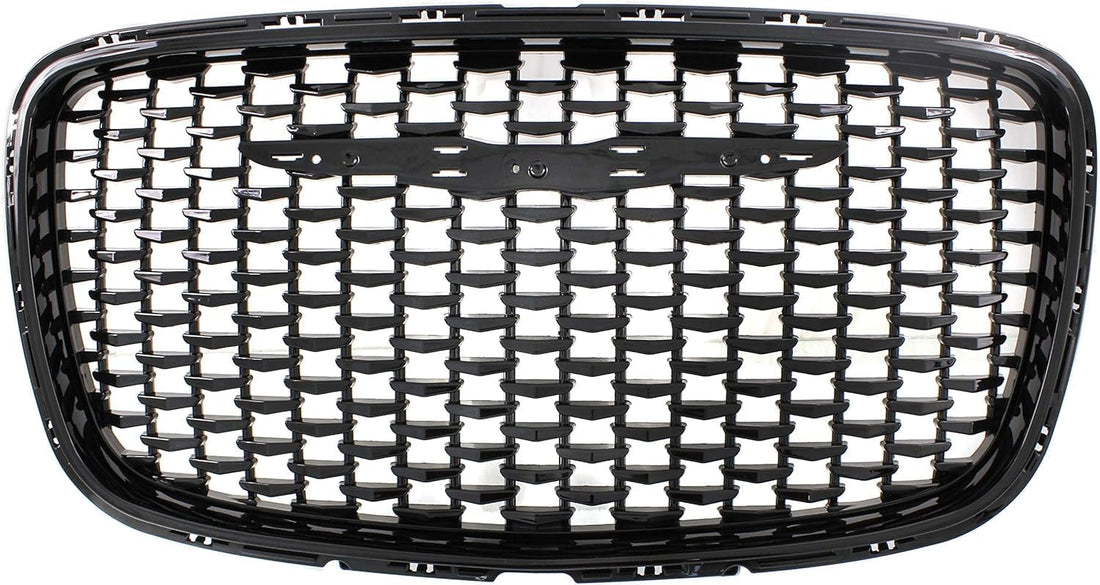 Front Grille Assembly Shiny Black Shell And Insert Direct Replacement Compatible With 2015-2022 Chrysler 300 CH1200393 5SW18DX8AE