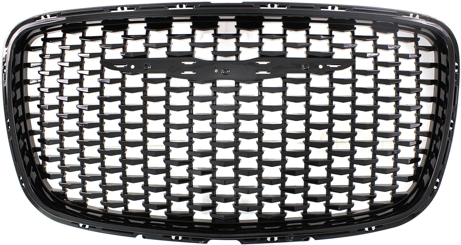 Front Grille Assembly Shiny Black Shell And Insert Direct Replacement Compatible With 2015-2022 Chrysler 300 CH1200393 5SW18DX8AE