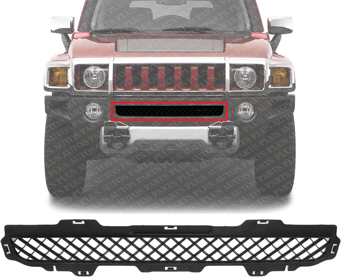 Front Bumper Lower Grille Textured Gray Plastic Without Fog Light Holes Direct Replacement Compatible With 2006-2010 Hummer H3 HU1036100 25821170
