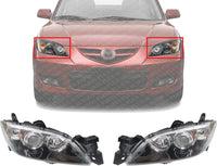Set Of 2 Front Head Light Assembly Plastic Lens And Housing Left Driver & Right Passenger Side Direct Replacement Compatible With 2004-2009 Mazda 3 MA2519108 MA2518108