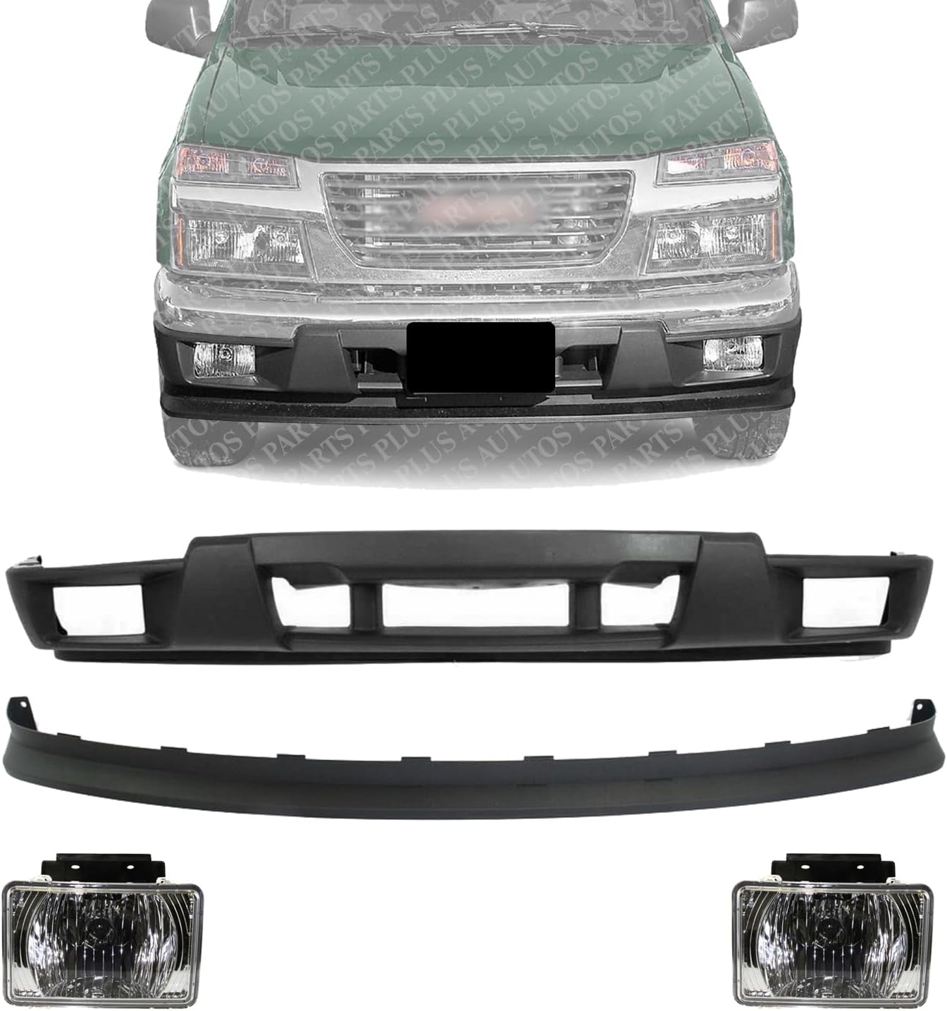 Front Bumper Lower Valance + Extension Textured Fog Light Left Driver And Right Passenger Side Direct Replacement Compatible With 2004-2012 Chevrolet Colorado GM1000722 GM2592135