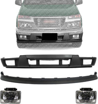 Front Bumper Lower Valance + Extension Textured Fog Light Left Driver And Right Passenger Side Direct Replacement Compatible With 2004-2012 Chevrolet Colorado GM1000722 GM2592135