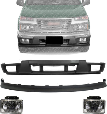 Front Bumper Lower Valance + Extension Textured Fog Light Left Driver And Right Passenger Side Direct Replacement Compatible With 2004-2012 Chevrolet Colorado GM1000722 GM2592135