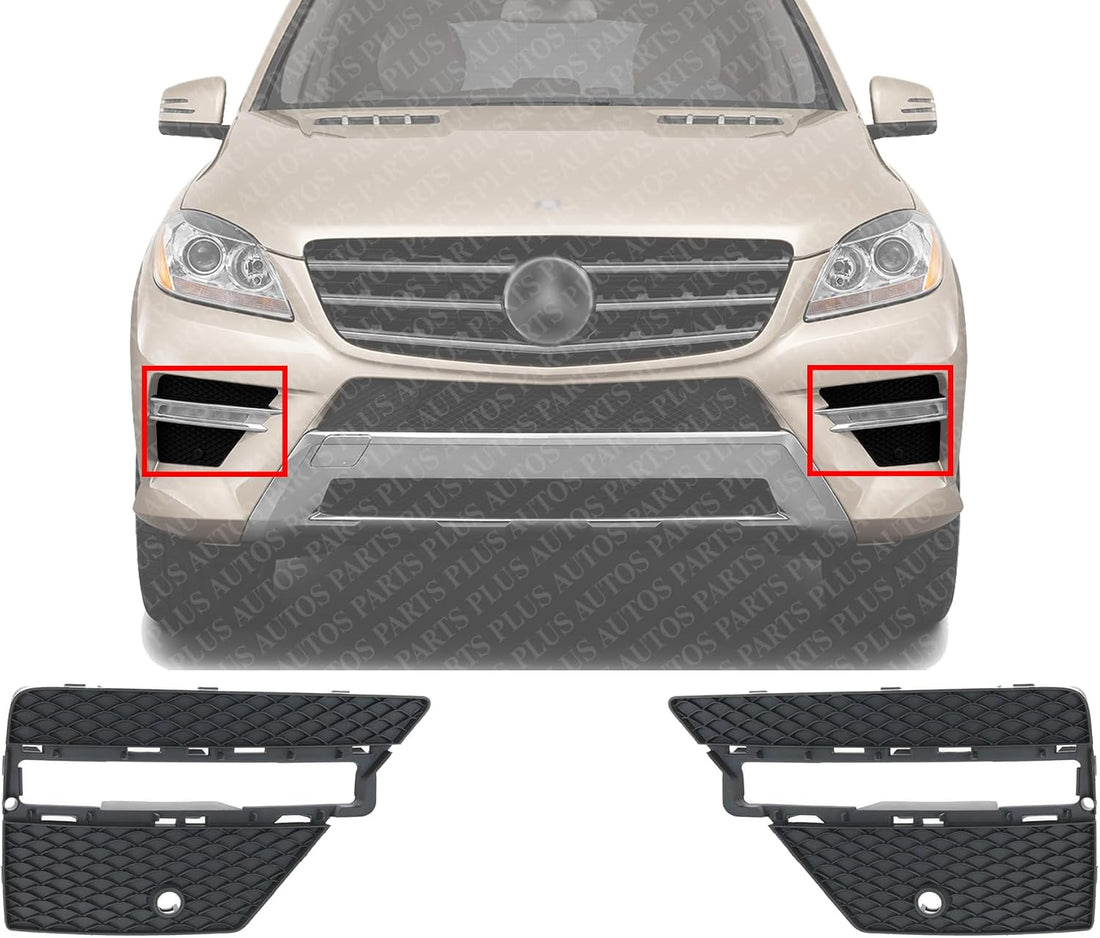 Set Of 2 Front Fog Lamp Outer Cover Textured Plastic Right Passenger & Left Driver Side Direct Replacement Compatible With 2012-2015 Mercedes Benz ML-Class MB1039185 MB1038185