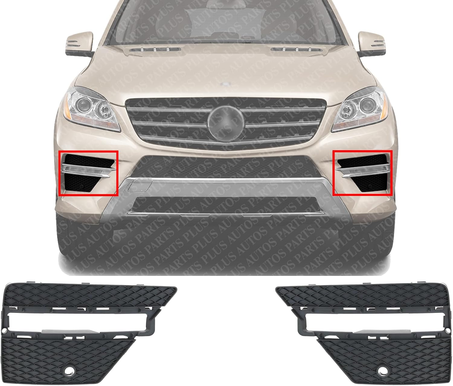 Set Of 2 Front Fog Lamp Outer Cover Textured Plastic Right Passenger & Left Driver Side Direct Replacement Compatible With 2012-2015 Mercedes Benz ML-Class MB1039185 MB1038185