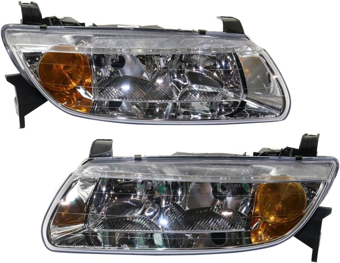 Set Of 2 Front Headlight Assembly Halogen Right Passenger & Left Driver Side Direct Replacement Compatible With 2000-2002 Saturn L-Series GM2503200 GM2502200 90583595-PFM 90583594-PFM