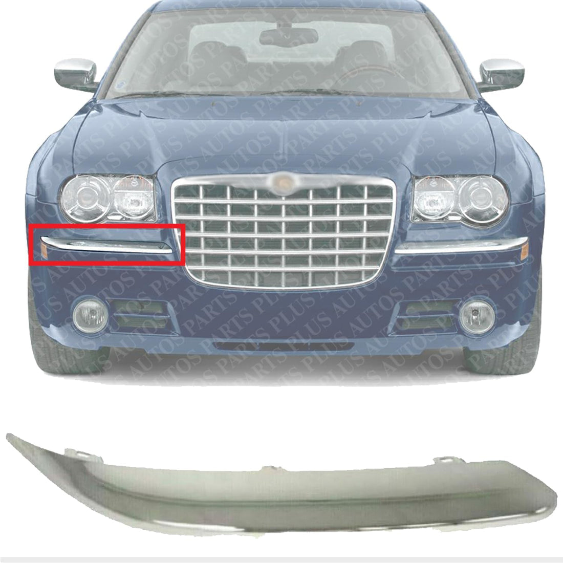 Front Bumper Molding Chrome Right Passenger Side Direct Replacement Compatible With 2005-2010 Chrysler 300 CH1059127 4805938AA