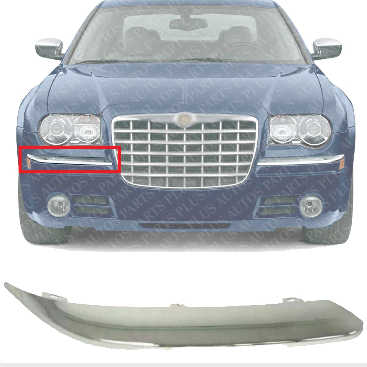 Front Bumper Molding Chrome Right Passenger Side Direct Replacement Compatible With 2005-2010 Chrysler 300 CH1059127 4805938AA