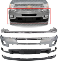 New Front Bumper + Upper Cover Chrome + Lower Valance Air Deflector + Extension Textured Direct Replacement Compatible With Chevrolet Silverado 2500HD 3500HD 2011-2014 GM1002837