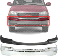 AUTOS PARTS PLUS Front Bumper Chrome Steel + Face Bar Trim Cap Primed Direct Replacement Compatible With 1999-2002 GMC Sierra / 2000-2006 Yukon 1500 2500 GM1002835 GM1051104 15758072-PFM 89026801