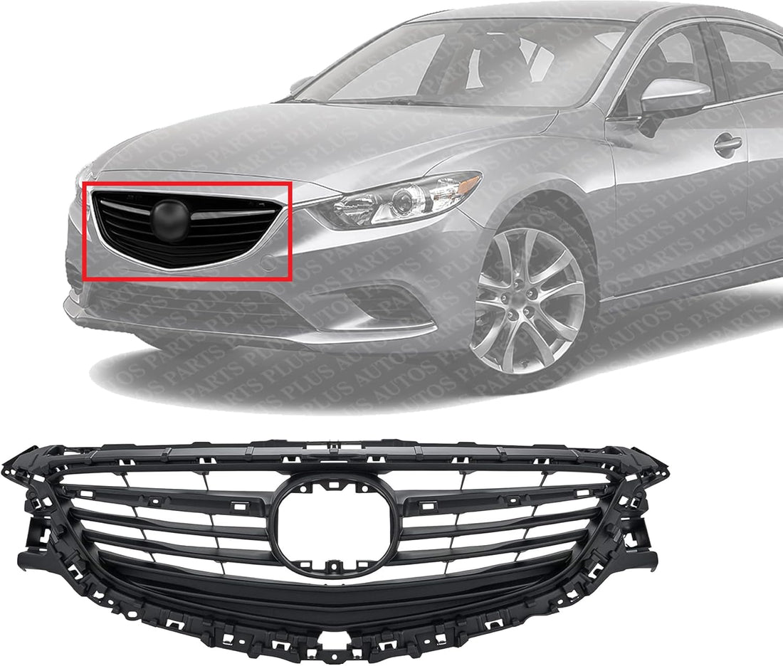Front Grille Assembly Textured Gray Shell and Insert Plastic Direct Replacement Compatible With 2014-2017 Mazda 6 MA1200192 GHP950712E
