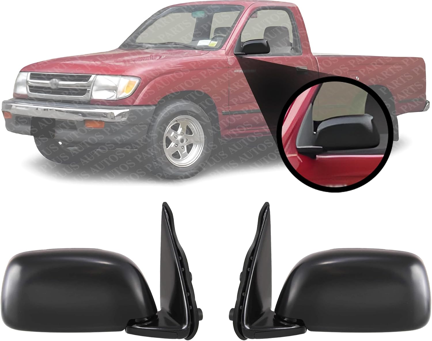 Set Of 2 Front Mirror Manual Folding Non-Heated Textured Plastic Right Passenger & Left Driver Side Direct Replacement Compatible With 1995-2000 Toyota Tacoma TO1320116 TO1321116