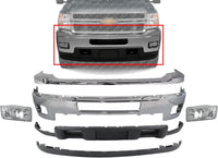 Front Bumper Chrome + Upper Cover + Lower Valance Air Deflector + Extension + Fog Lights Left & Right Side Direct Replacement Compatible With 2011-2014 Chevrolet Silverado 2500HD 3500