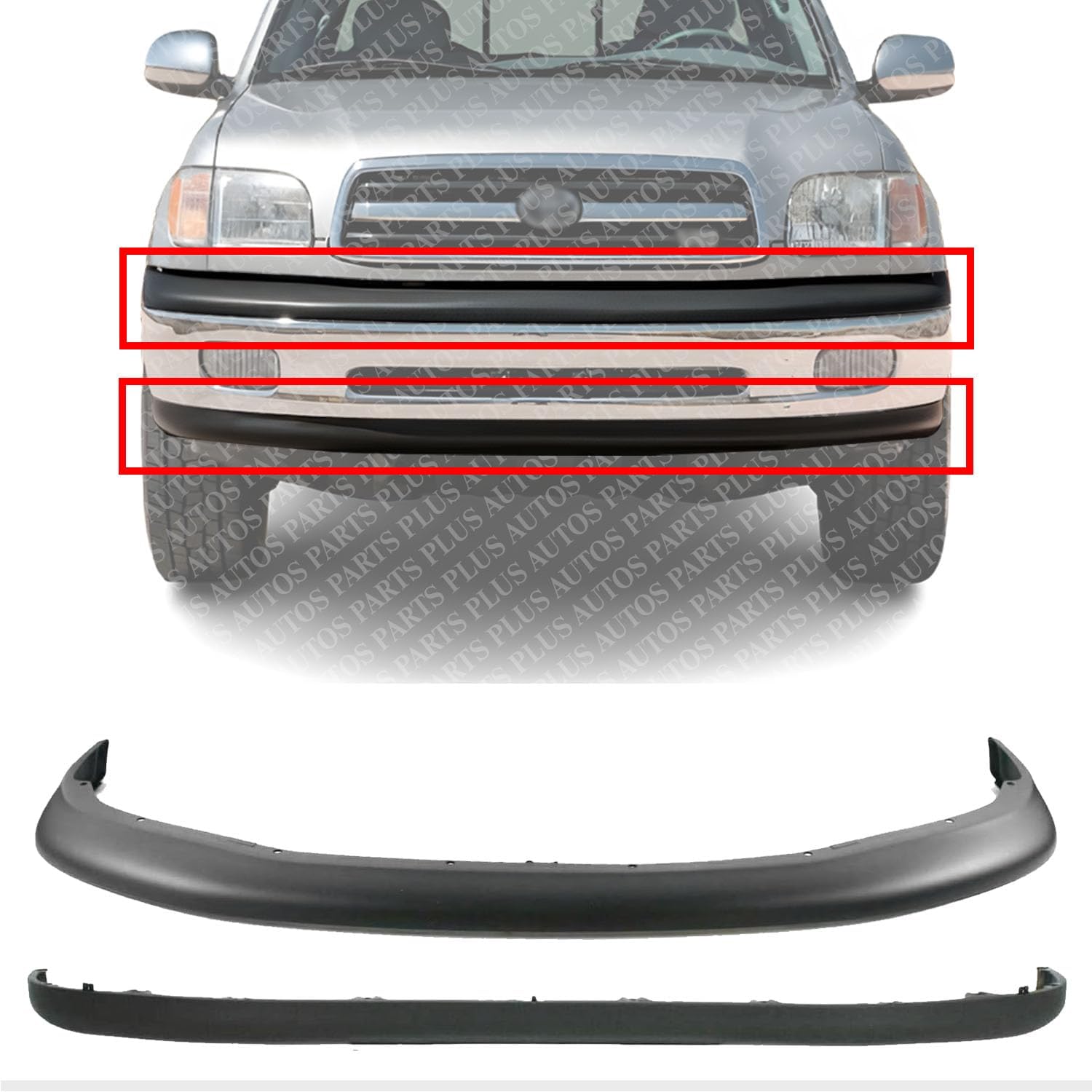 Front Bumper Upper Cover + Lower Valance Textured Direct Replacement Compatible With 2000-2006 Toyota Tundra TO1000198 TO1095180 521190C010 TO1095180
