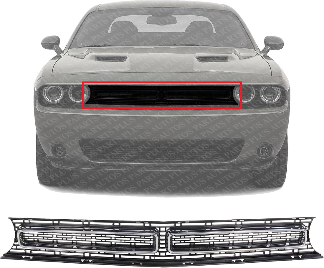 Front Grille Textured Shell And Insert With Chrome Molding Direct Replacement Compatible With 2015-2022 Dodge Challenger CH1200389 68259754AD