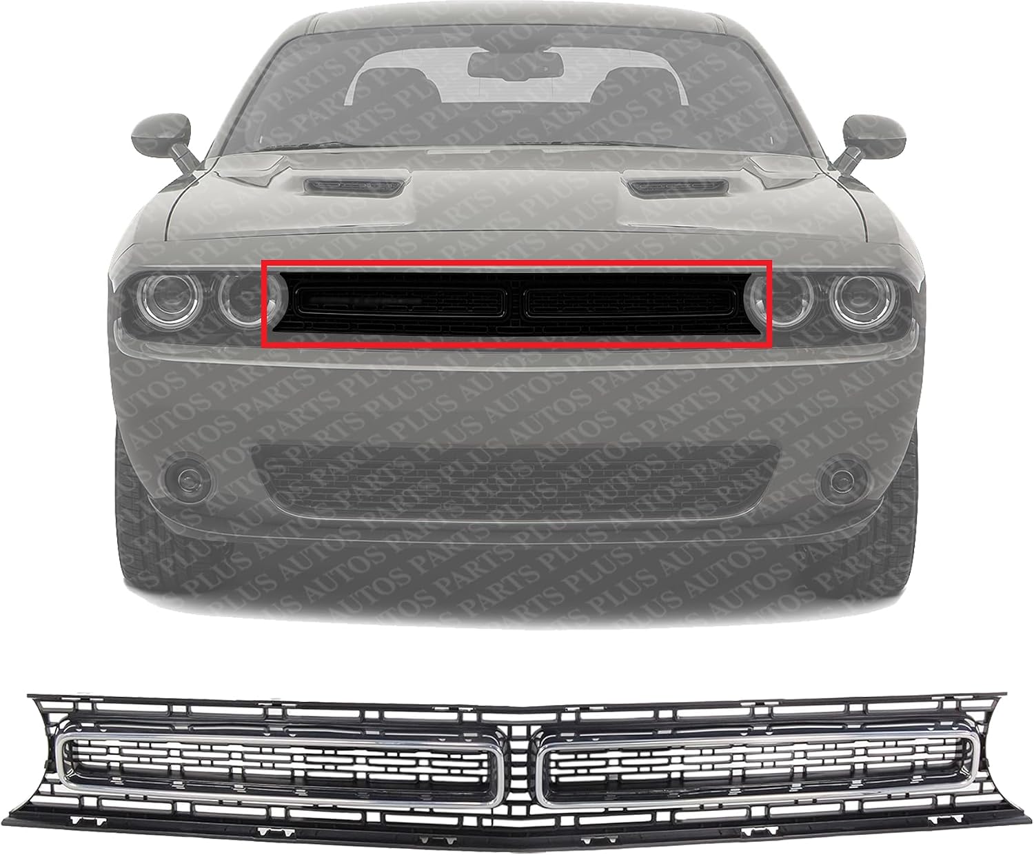 Front Grille Textured Shell And Insert With Chrome Molding Direct Replacement Compatible With 2015-2022 Dodge Challenger CH1200389 68259754AD