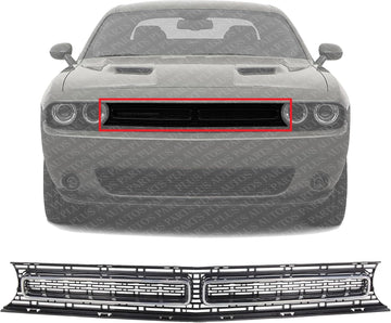 Front Grille Textured Shell And Insert With Chrome Molding Direct Replacement Compatible With 2015-2022 Dodge Challenger CH1200389 68259754AD