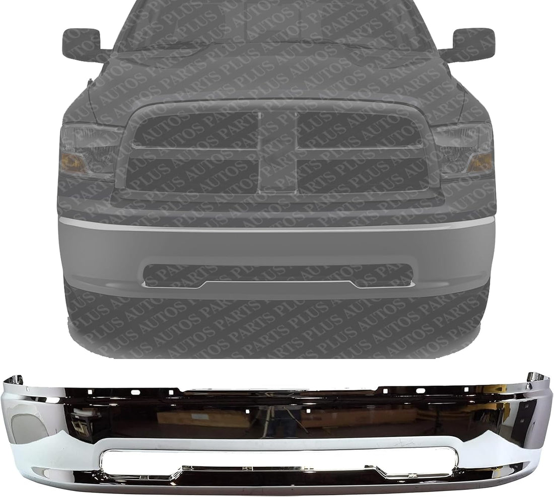 Front Bumper Chrome Steel Without Fog Light Holes Direct Replacement Compatible With 2009-2012 Dodge Ram 1500 CH1002387 68088188AA 68206066AA