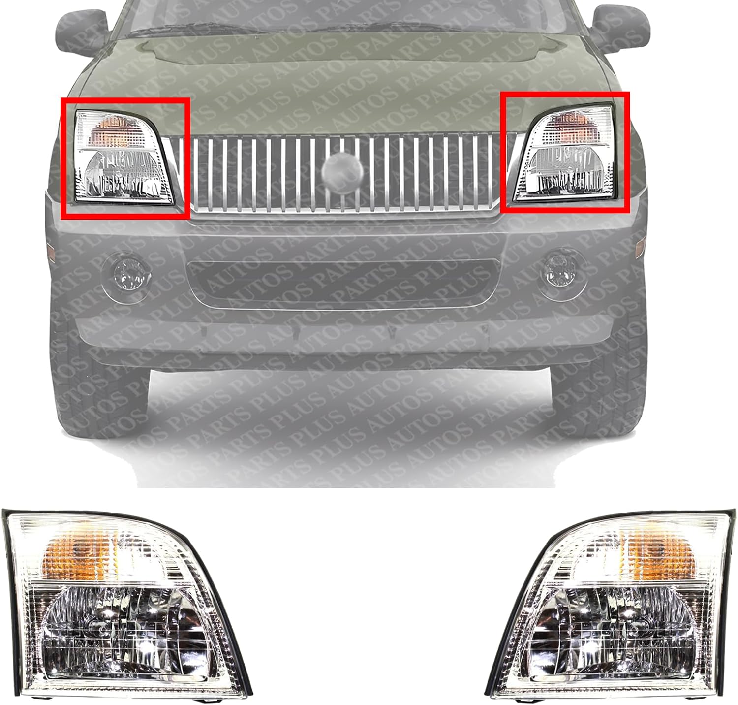 Set Of 2 Front Head Lights Assembly Halogen Plastic Left Driver & Right Passenger Side Direct Replacement Compatible With 2002-2005 Mercury Mountaineer FO2502188 FO2503188