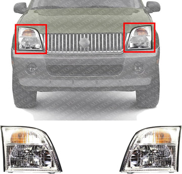 Set Of 2 Front Head Lights Assembly Halogen Plastic Left Driver & Right Passenger Side Direct Replacement Compatible With 2002-2005 Mercury Mountaineer FO2502188 FO2503188