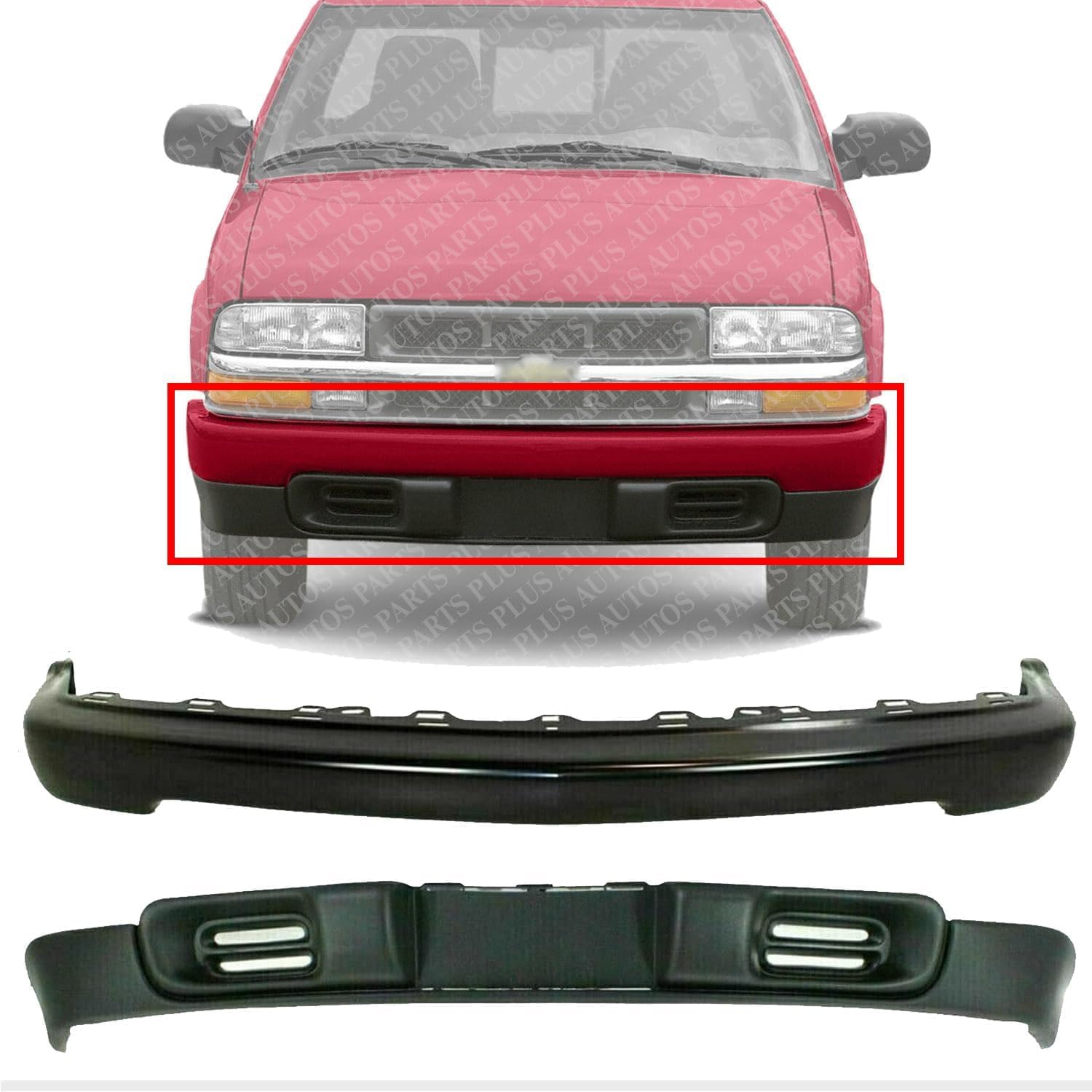 Front Bumper Primed Steel + Lower Valance Textured Direct Replacement Compatible With 1998-2005 Chevrolet Blazer / 1998-2004 S10 Pickup GM1002367 GM1092162 15007660 88967924