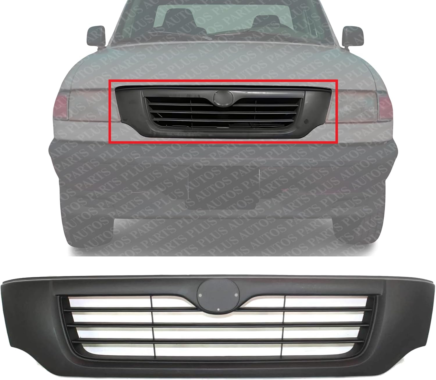 Front Grille Assembly Primed Shell and Insert Plastic Direct Replacement Compatible With 1998-2000 Mazda Pickup MA1200153 1F0050710