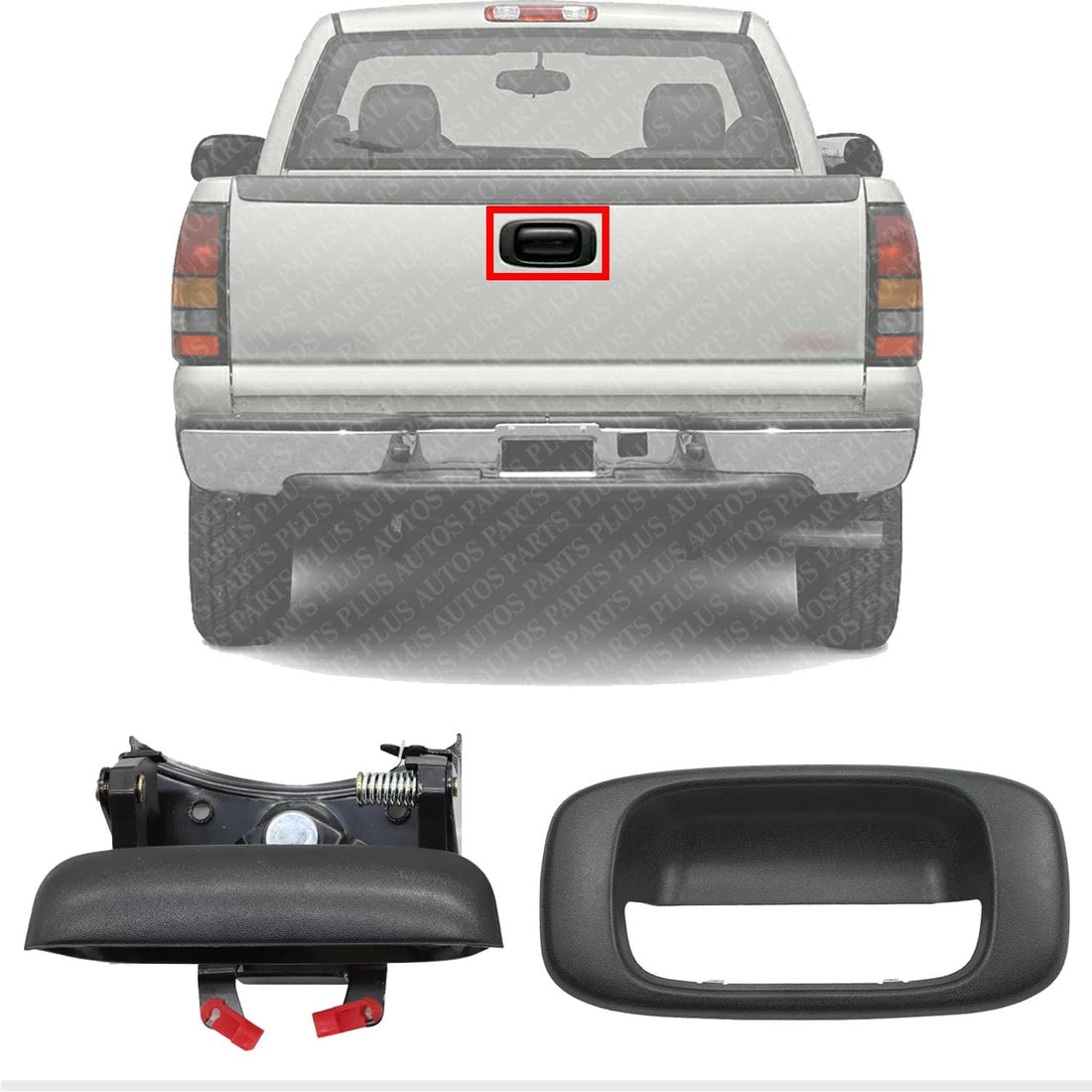 AUTOS PARTS PLUS Tailgate Handle + Outside Bezel Textured Direct Replacement Compatible with Chevrolet Silverado & GMC Sierra 1500 2500 HD 3500 1999-2006 GM1915105 GM1916102 15997911 15228539
