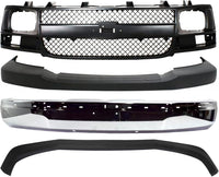Front Bumper Face Bar Chrome + Grille + Upper Cover + Lower Valance Textured Direct Replacement Compatible With 2003-2014 Chevrolet Express/GMC Savana 1500/2003-2017 2500 3500