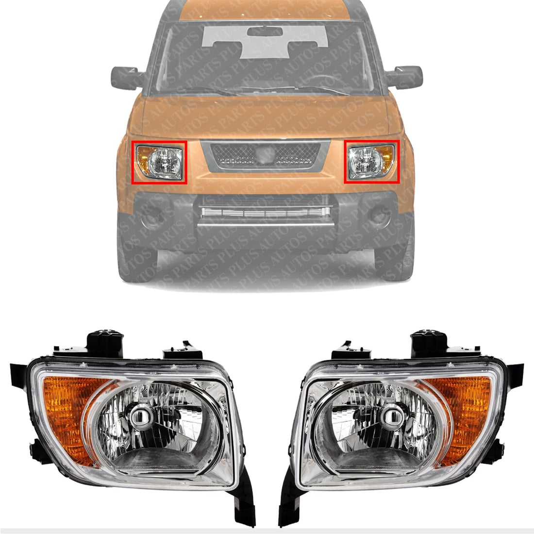 Set of 2 Front Headlight Assembly Right Passenger & Left Driver Side Direct Replacement Compatible With 2003-2006 Honda Element 33151SCVA01-PFM 33101SCVA01-PFM
