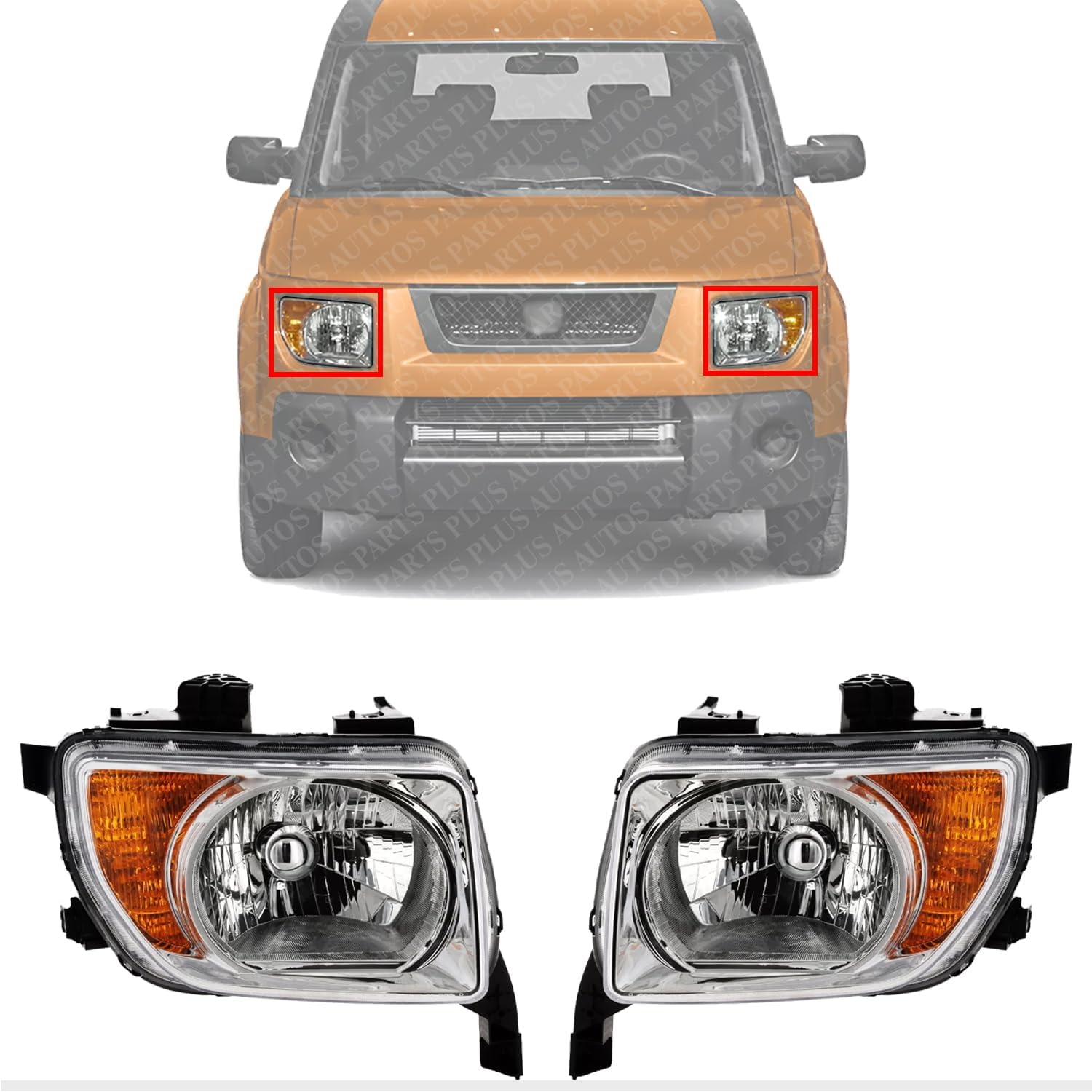Set of 2 Front Headlight Assembly Right Passenger & Left Driver Side Direct Replacement Compatible With 2003-2006 Honda Element 33151SCVA01-PFM 33101SCVA01-PFM