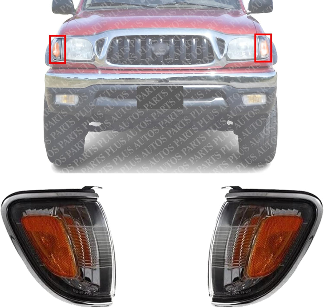 Set Of 2 Front Corner Light Assembly With Chrome Trim Right Passenger & Left Driver Side Direct Replacement Compatible With 2001-2004 Toyota Tacoma TO2521161 TO2520161 8161004080