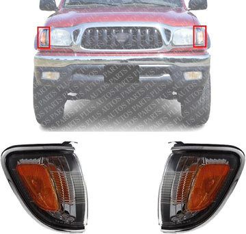 Set Of 2 Front Corner Light Assembly With Chrome Trim Right Passenger & Left Driver Side Direct Replacement Compatible With 2001-2004 Toyota Tacoma TO2521161 TO2520161 8161004080
