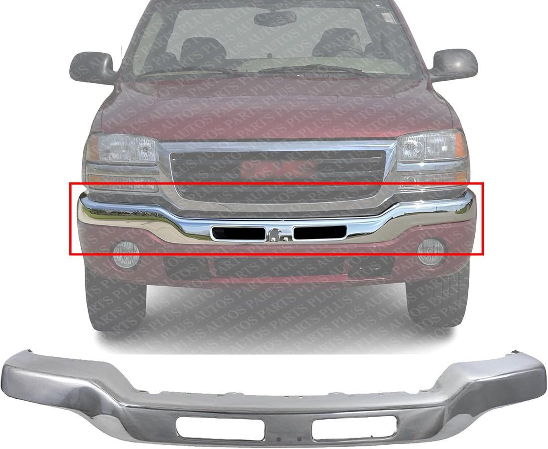 AUTOS PARTS PLUS New Front Bumper Face Bar Chrome Without Bracket Direct Replacement For GMC Sierra 1500 2500HD 3500 2003-2006 15098990 GM1002418