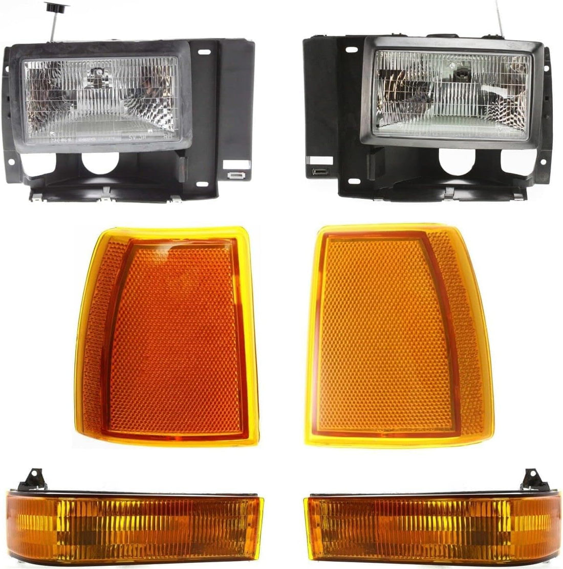 AUTOS PARTS PLUS Front Headlights Assembly + Corner Lamps + Signal Lights Lens and Housing Left & Right Side Direct Replacement Compatible With Ford Bronco 1989-1990/1991-1994 Explorer FO2503107