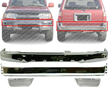 AUTOS PARTS PLUS Front & Rear Bumper Face Bar Chrome + End Caps Left Driver & Right Passenger Side Direct Replacement Compatible With 1999-2002 Toyota 4Runner TO1105103 TO1104103 TO1102228 TO1002168