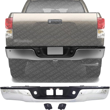 Step Bumper Assembly Chrome Steel With Sensor Holes Direct Replacement Compatible With 2007-2013 Toyota Tundra TO1103116 521510C090-PFM