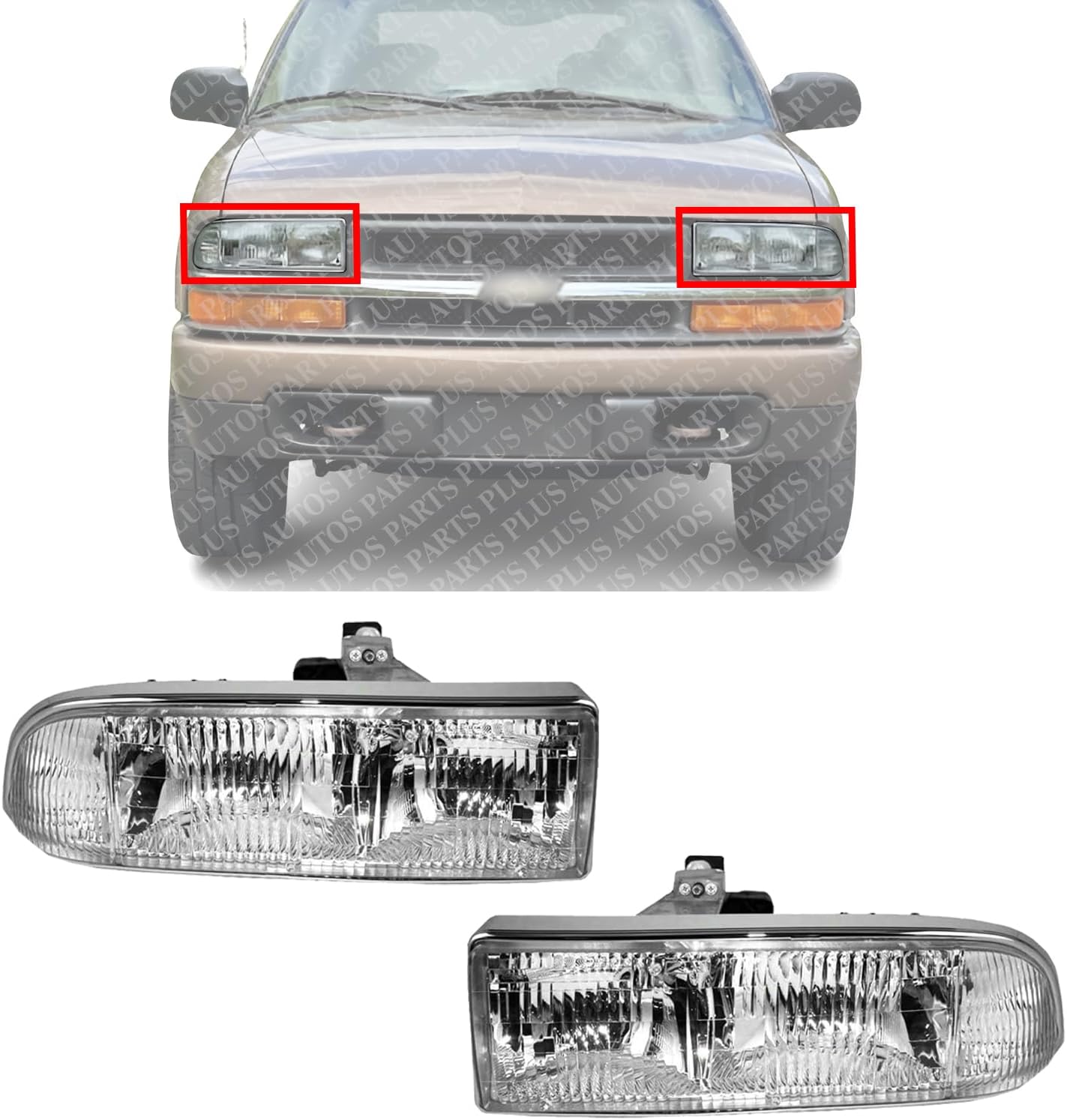 Set Of 2 Front Headlight Composite Assembly Right Passenger & Left Driver Side Direct Replacement Compatible With 1998-2004 Chevrolet S10 / 1998-2005 Blazer GM2503172 GM2502172