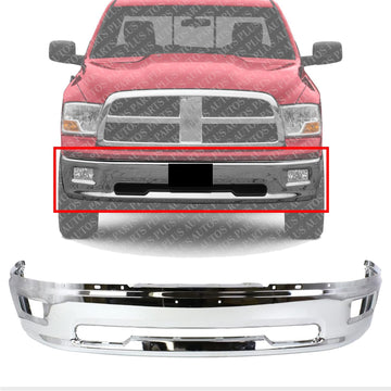 Front Bumper Face Bar Chrome Steel Direct Replacement Compatible With 2009-2012 Dodge Ram 1500 CH1002386 55112609AA 68206067AA