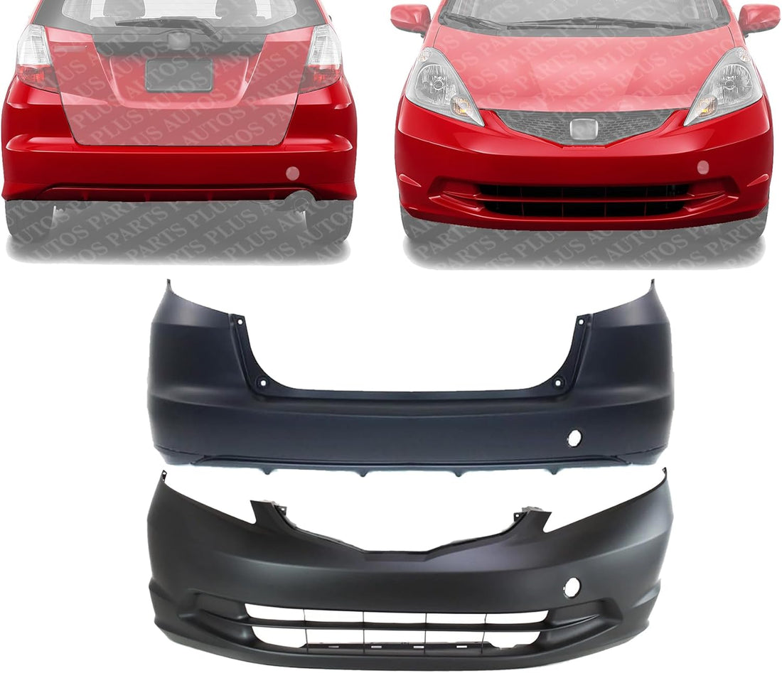 Front & Rear Bumper Cover Primed Plastic Direct Replacement Compatible With 2009-2014 Honda Fit HO1000265 HO1100255 04711TK6A80ZZ 04715TK6A91ZZ