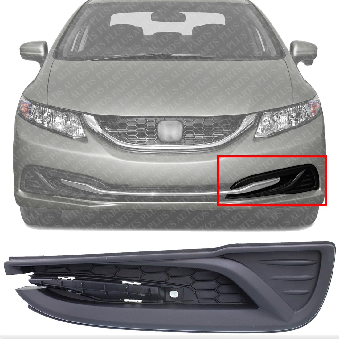 Front Fog Light Cover Textured Left Driver Side Direct Replacement Compatible With 2013-2015 Honda Civic HO1038113 71107TR3A61