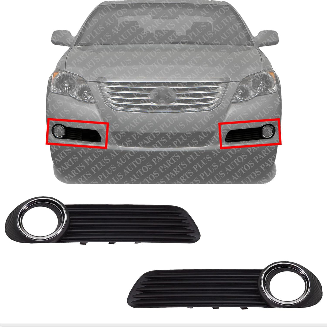 Set Of 2 Front Fog Light Molding With Chrome Trim Left Driver & Right Passenger Side Direct Replacement Compatible With 2008-2010 Toyota Avalon TO1039140 TO1038140 5203007020