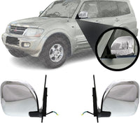 Set Of 2 Front Power Mirror Manual Folding Heated Chrome Plastic Left Driver & Right Passenger Side Direct Replacement Compatible With 2001-2006 Mitsubishi Montero MR478840 MR478839