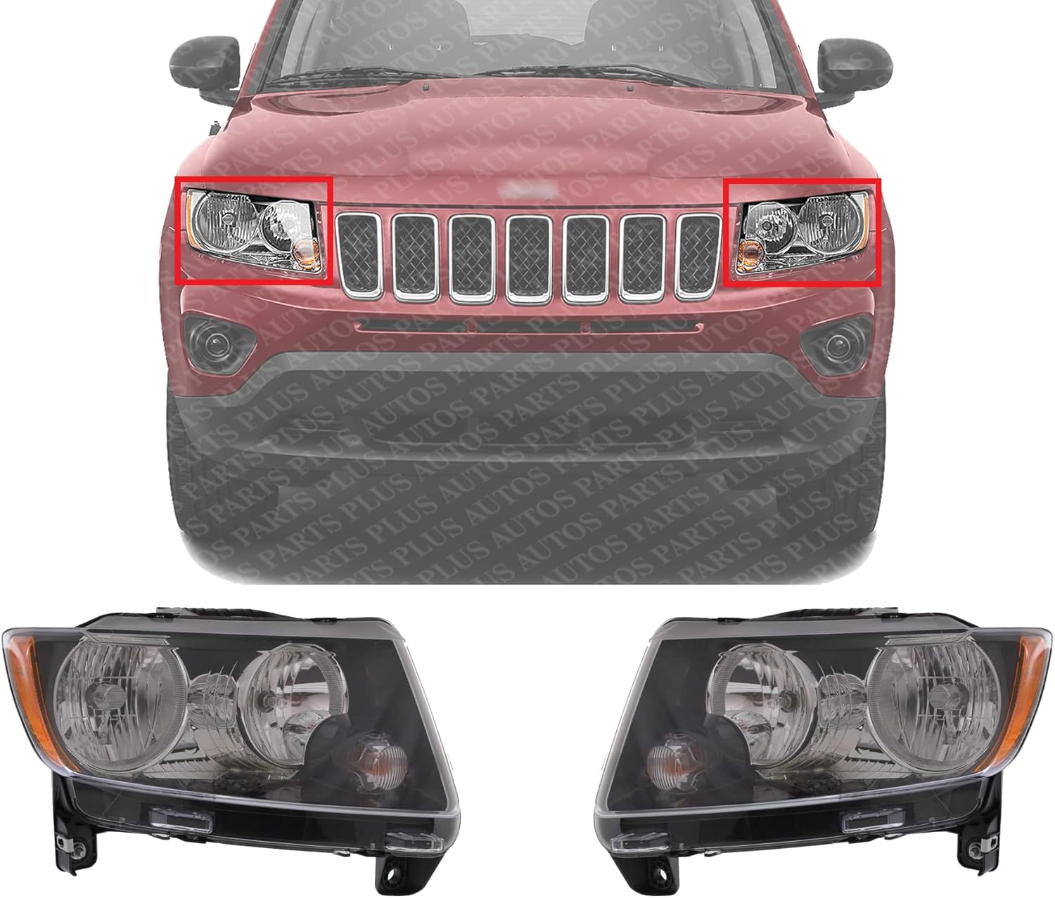 Set Of 2 Front Headlight Assembly Right Passenger & Left Driver Side Direct Replacement Compatible With 2013-2017 Jeep Compass CH2503246 CH2502246 68171214AC 68171215AC Visit the AUTOS PARTS PLUS Store